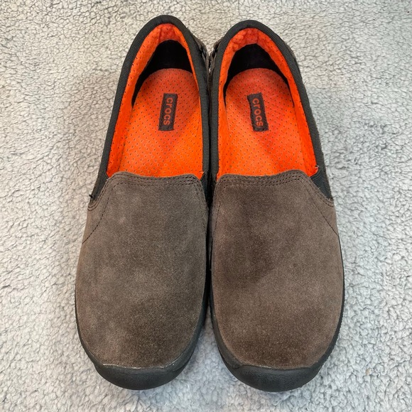 Crocs AnyWeather Womens 10 Suede Loafer Leather Comfort Slip On Shoe Brown - Picture 4 of 12